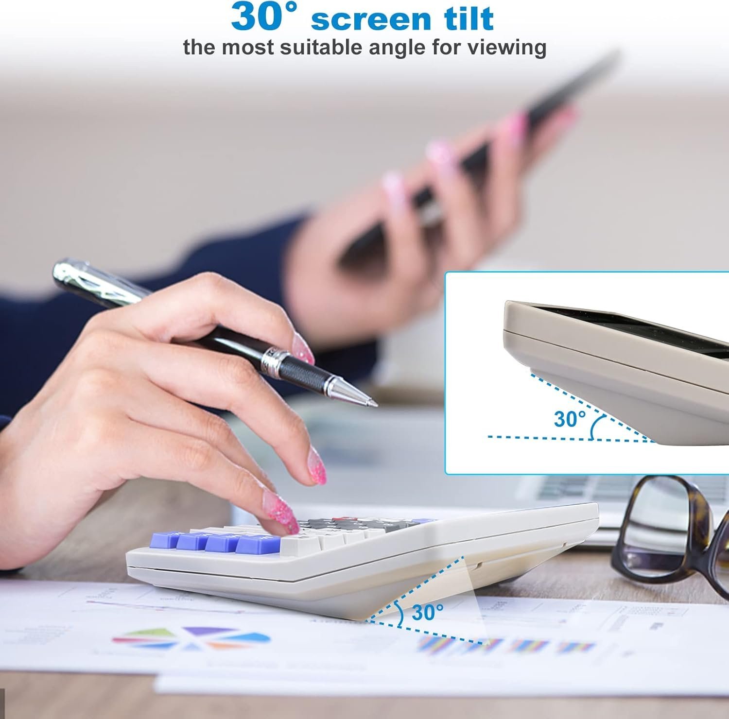 Desk Calculator 12 Digit Extra Large 4.3-Inch LCD Display
