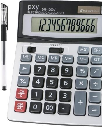 Desk Calculator 12 Digit Extra Large LCD Display, Touch Comfortable with Big Buttons, PXY Two Way Power Battery and Solar Standard Function Office Calculators