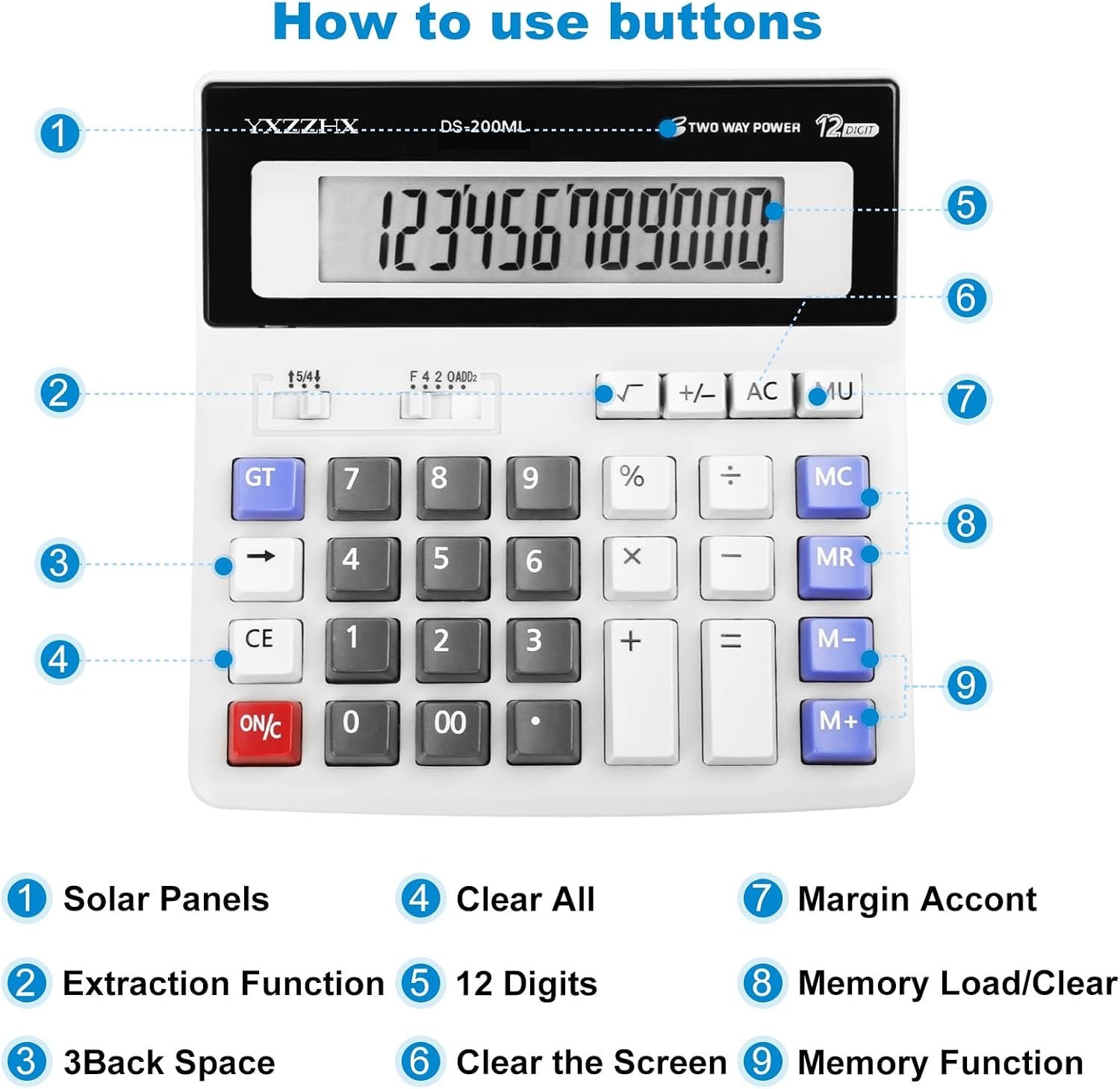 Desk Calculator 12 Digit Extra Large 4.3-Inch LCD Display