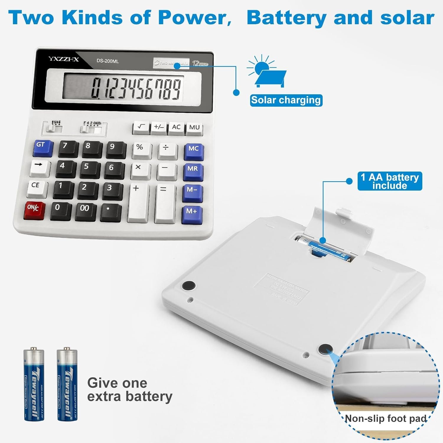 Desk Calculator 12 Digit Extra Large 4.3-Inch LCD Display