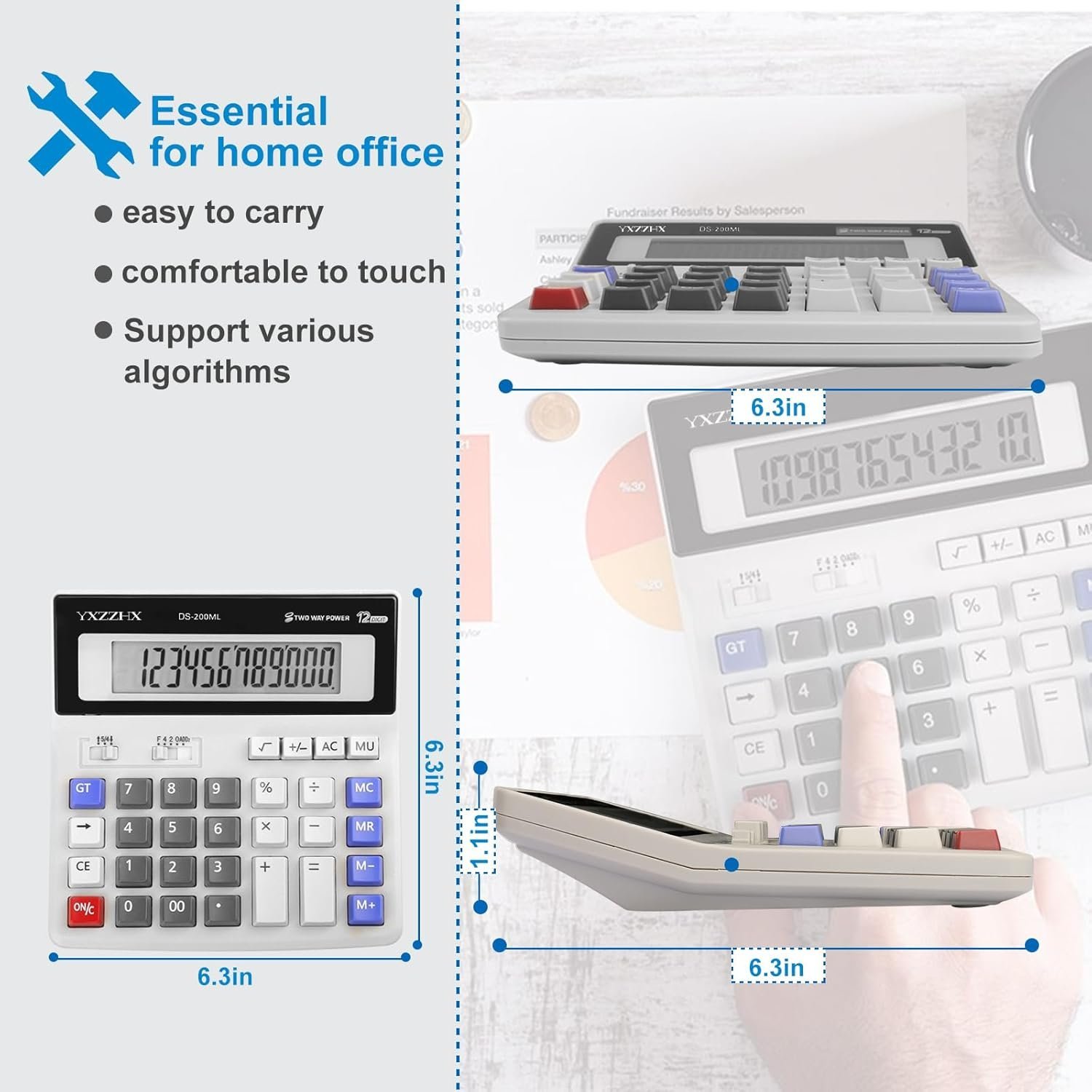 Desk Calculator 12 Digit Extra Large 4.3-Inch LCD Display