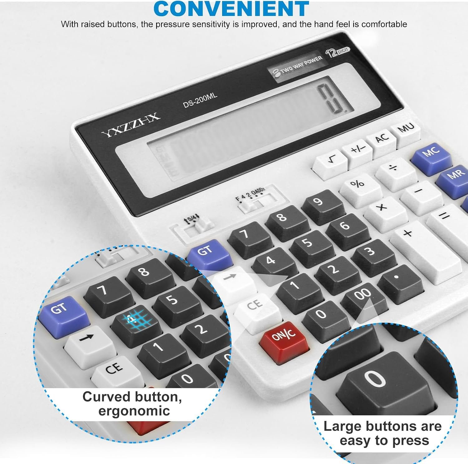 Desk Calculator 12 Digit Extra Large 4.3-Inch LCD Display