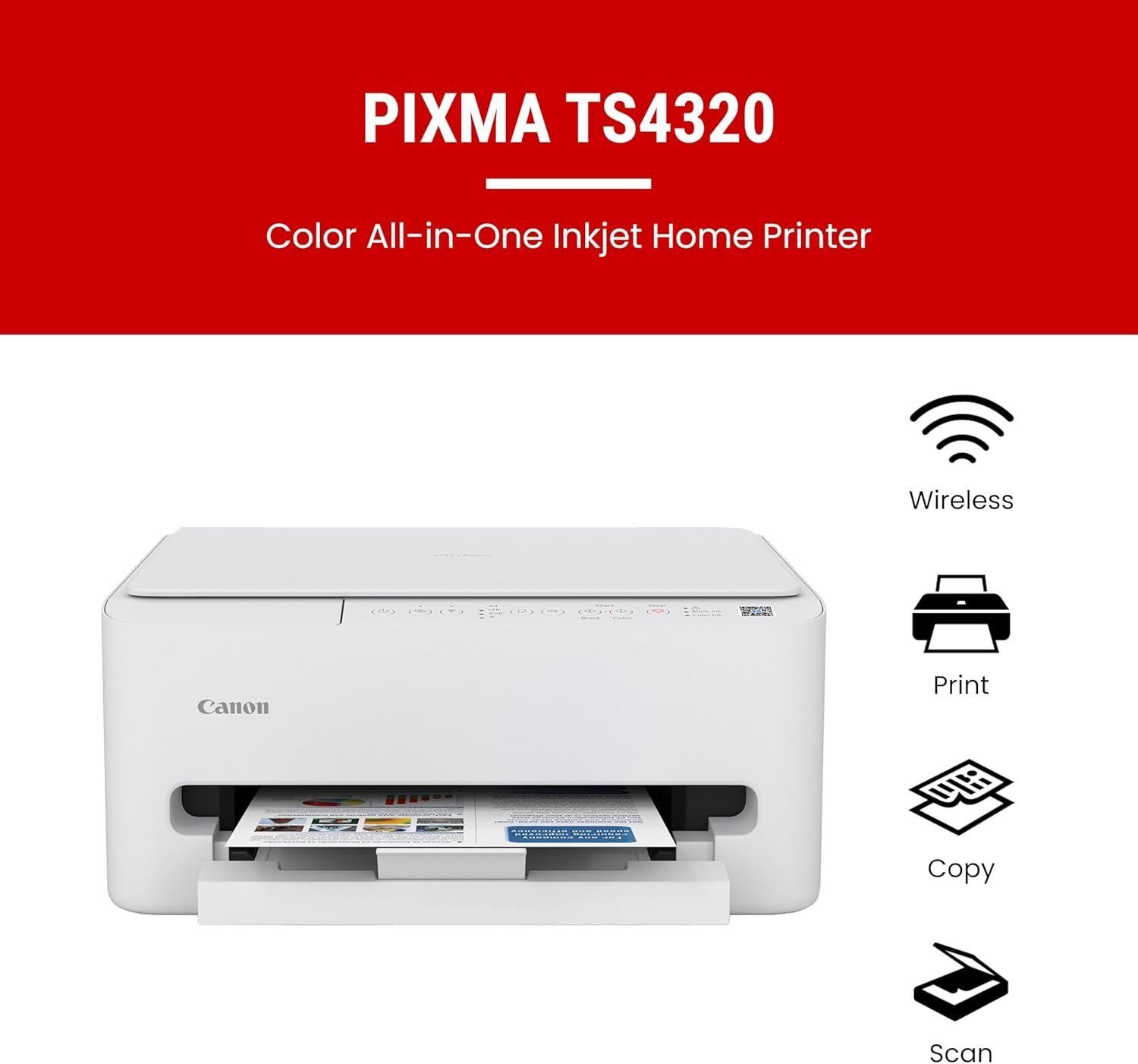 Canon PIXMA TS4320 Wireless Color Inkjet Printer for Duplex Printing
