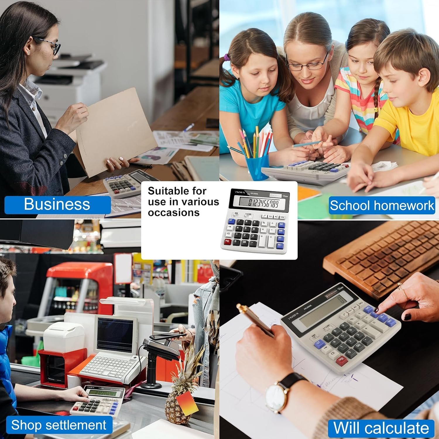Desk Calculator 12 Digit Extra Large 4.3-Inch LCD Display